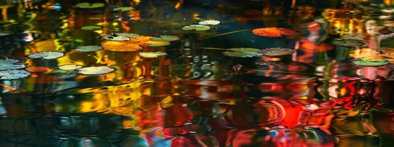 a tranquil, crystal-clear pond surrounded by lush greenery, reflecting the vibrant colors of seasonal flowers while gently rippling water captures the essence of year-round maintenance and natural beauty.